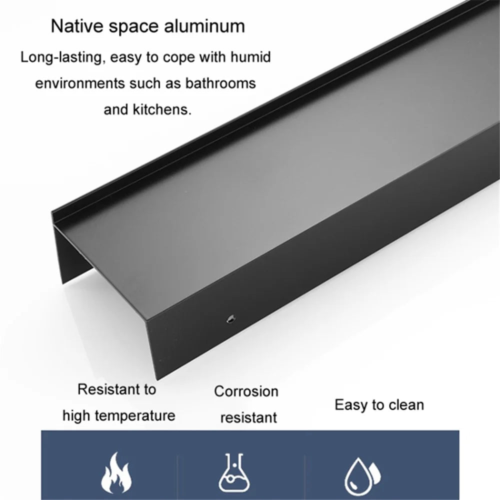 5304 60cm Simple Bathroom Kitchen Wall Mounted Aluminum Storage Rack - Black - 5