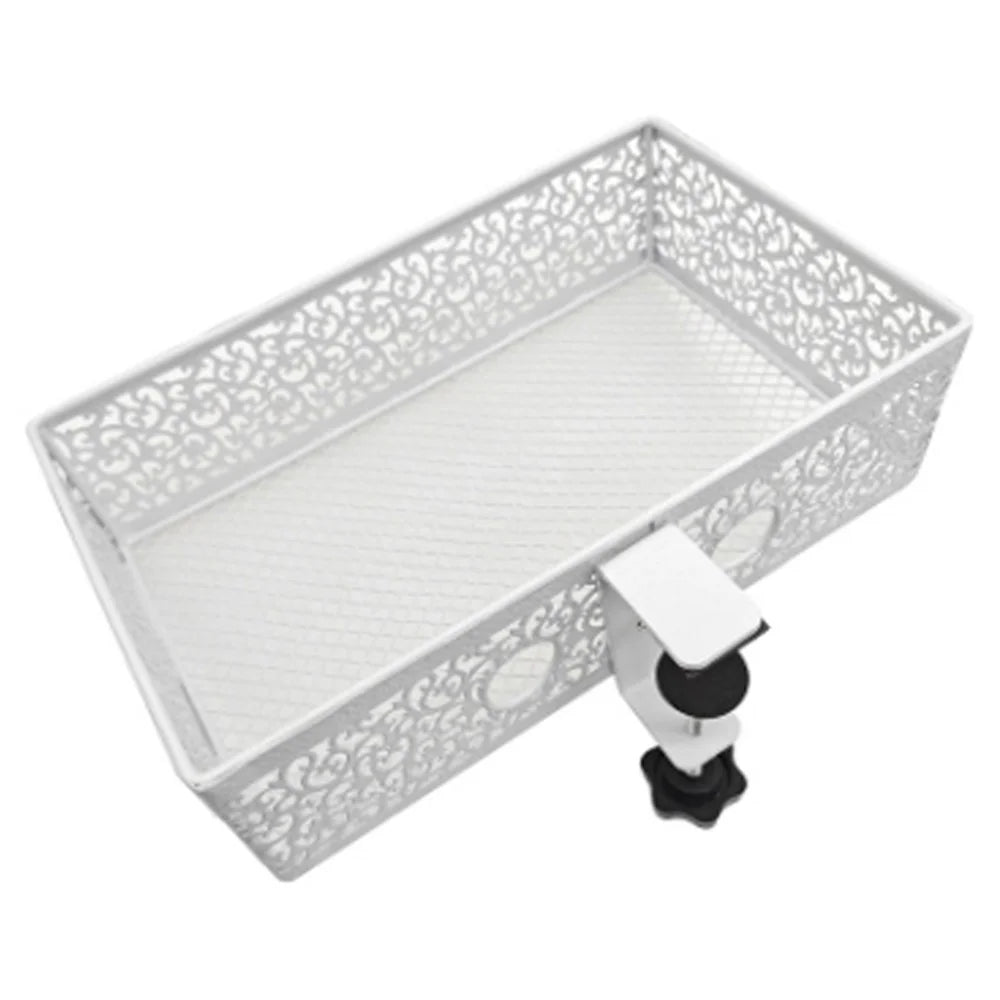 Under Desk Storage Organizer Clamp-On Metal Under Desktop Drawer Basket (Fixed Style) - White - 1
