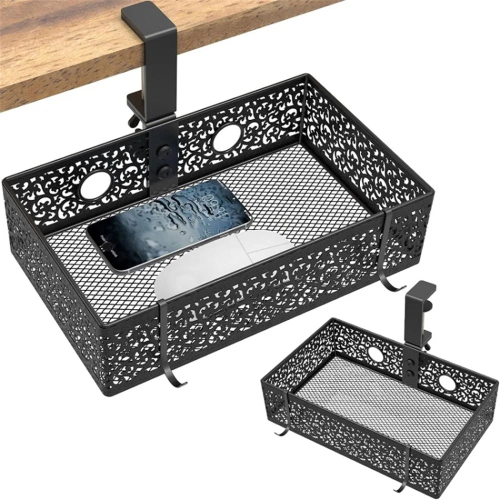 Under Desk Storage Organizer Clamp-On Metal Under Desktop Drawer Basket (Fixed Style) - White - 6