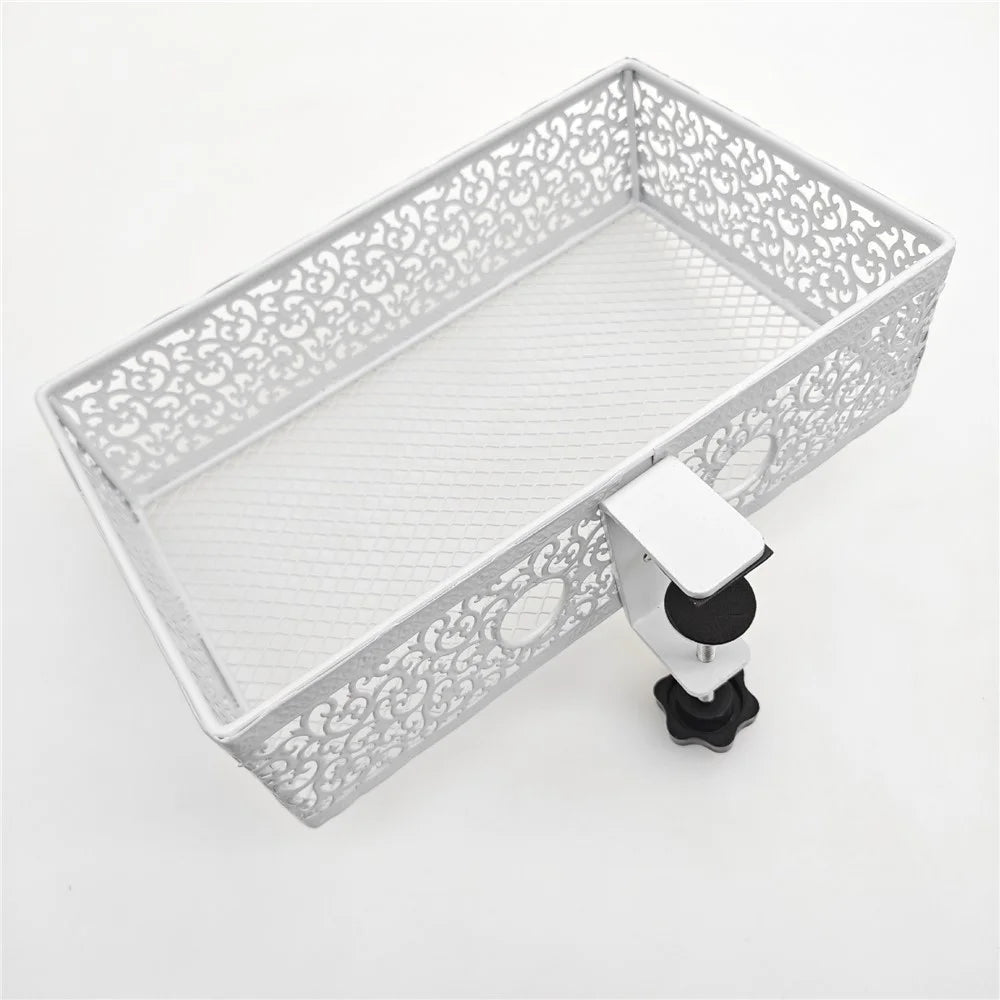 Under Desk Storage Organizer Clamp-On Metal Under Desktop Drawer Basket (Fixed Style) - White - 7