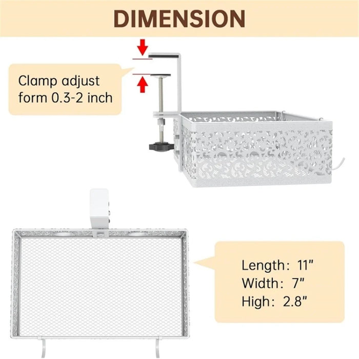 No Drill Hanging Desk Storage Organizer Hidden Under Desktop Basket (Rotation Style) - White - 2