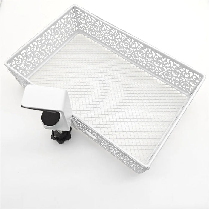 No Drill Hanging Desk Storage Organizer Hidden Under Desktop Basket (Rotation Style) - White - 7