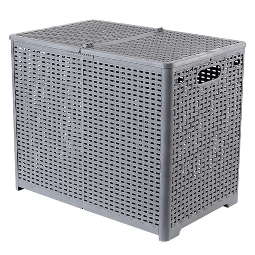 Size XL Partition Compartment Laundry Basket Foldable PP Clothes Hamper Box with Lid - Grey - 1