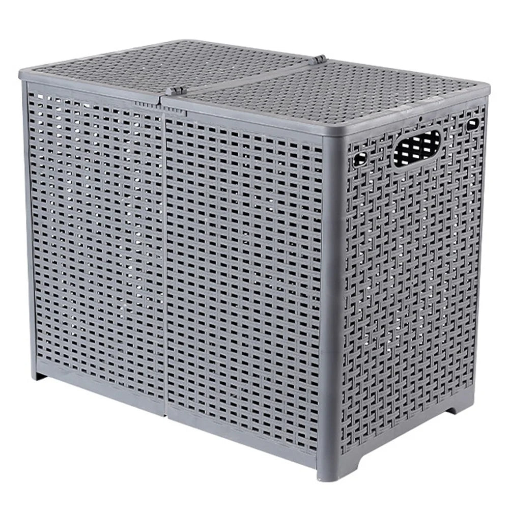 Size XL Partition Compartment Laundry Basket Foldable PP Clothes Hamper Box with Lid - Grey - 1
