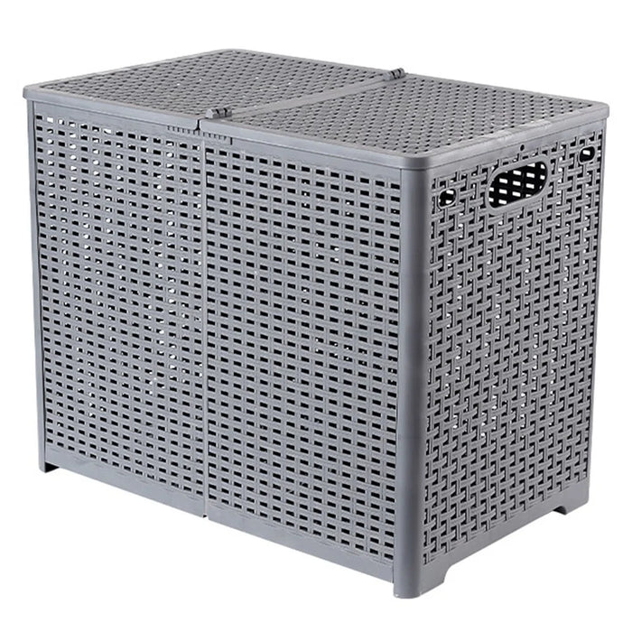 Size XL Partition Compartment Laundry Basket Foldable PP Clothes Hamper Box with Lid - Grey - 1