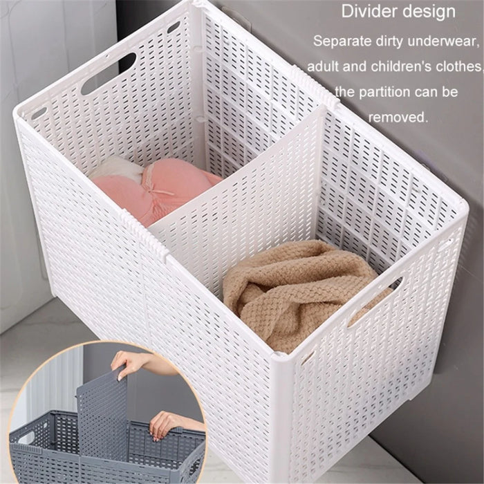 Size XL Partition Compartment Laundry Basket Foldable PP Clothes Hamper Box with Lid - Grey - 4
