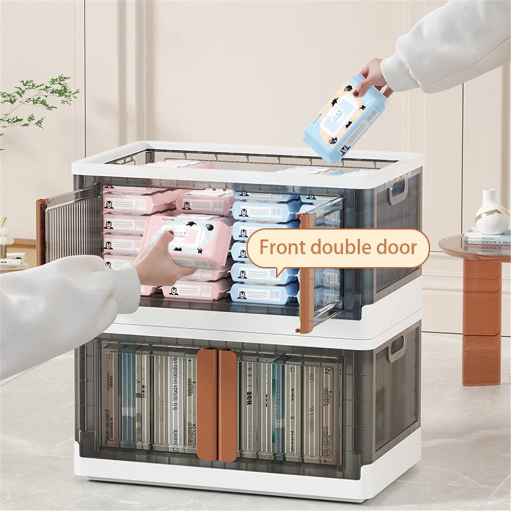 ZY-HE042 Size XL Folding Storage Box Clear Snack Toy Clothes Organizer - White - 2