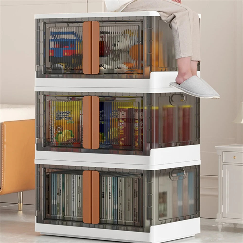 ZY-HE042 Size XL Folding Storage Box Clear Snack Toy Clothes Organizer - White - 3