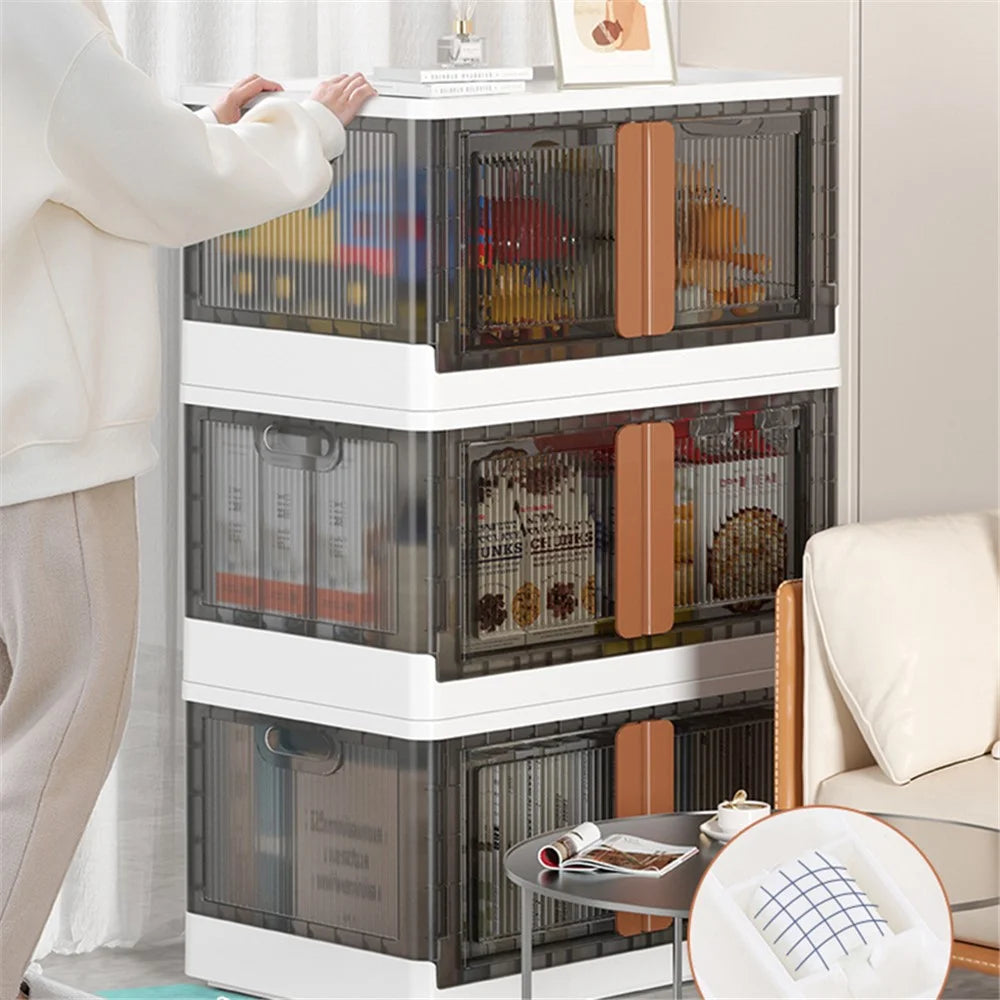 ZY-HE042 Size XL Folding Storage Box Clear Snack Toy Clothes Organizer - White - 7