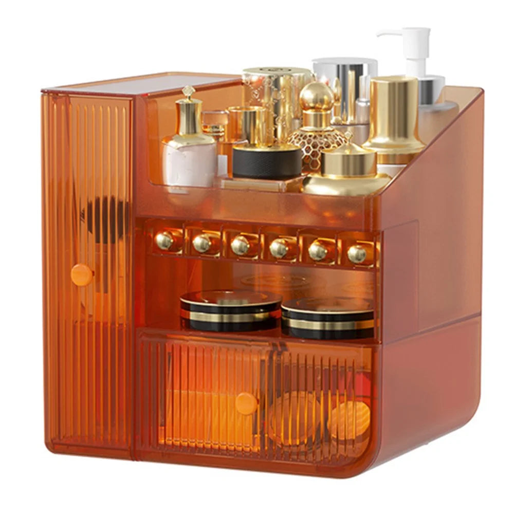 ZY-HZ010 Desk Multi-Layer Cosmetics Storage Box Dustproof Skincare Product Organizer - Transparent Orange - 1