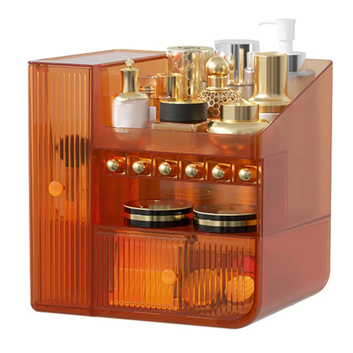 ZY-HZ010 Desk Multi-Layer Cosmetics Storage Box Dustproof Skincare Product Organizer - Transparent Orange - 1