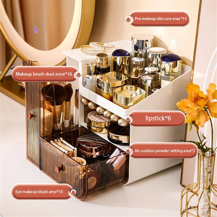 ZY-HZ010 Desk Multi-Layer Cosmetics Storage Box Dustproof Skincare Product Organizer - Transparent Orange - 2