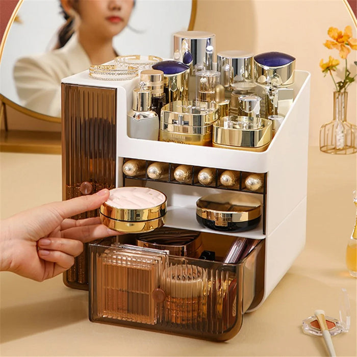 ZY-HZ010 Desk Multi-Layer Cosmetics Storage Box Dustproof Skincare Product Organizer - Transparent Orange - 4