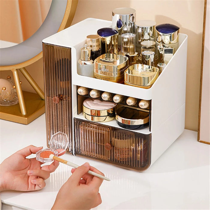 ZY-HZ010 Desk Multi-Layer Cosmetics Storage Box Dustproof Skincare Product Organizer - Transparent Orange - 5