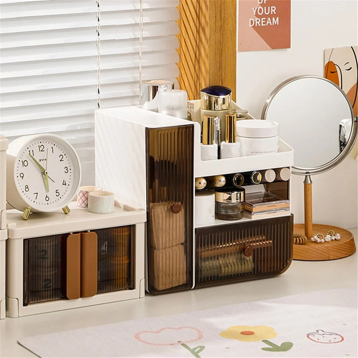 ZY-HZ010 Desk Multi-Layer Cosmetics Storage Box Dustproof Skincare Product Organizer - Transparent Orange - 7