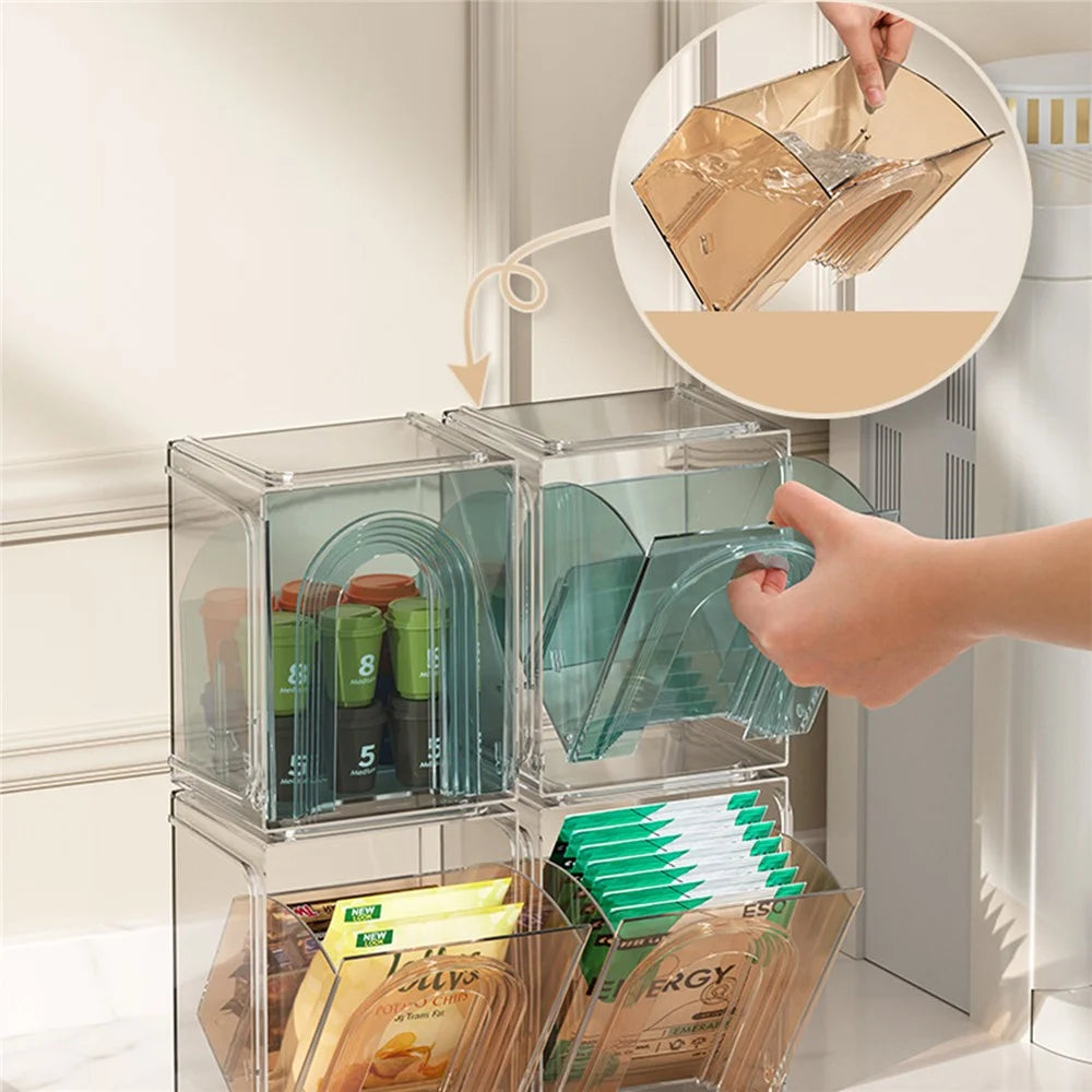 ZY-HZ013 Kitchen Pantry PS Plastic Storage Rack Transparent Detachable Organizer Storage Box - Pink - 2