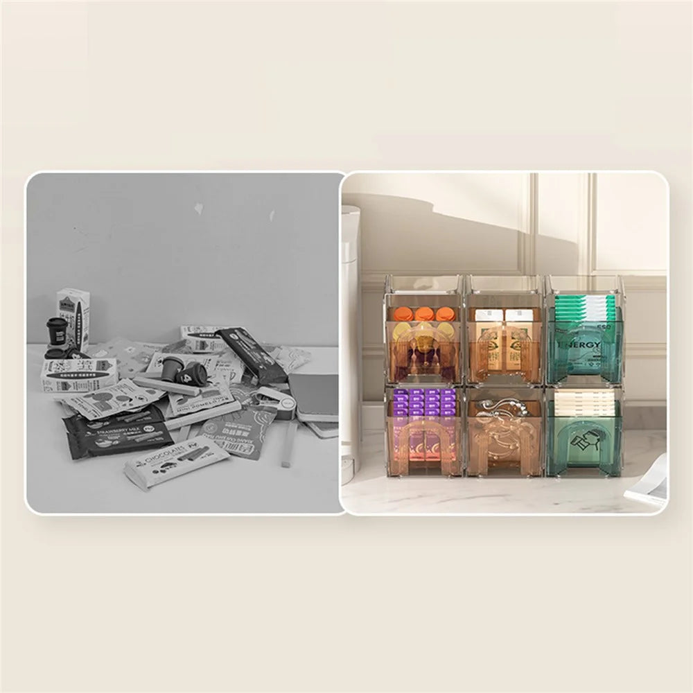 ZY-HZ013 Kitchen Pantry PS Plastic Storage Rack Transparent Detachable Organizer Storage Box - Pink - 3