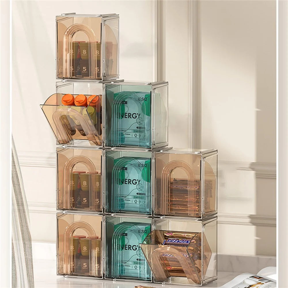 ZY-HZ013 Kitchen Pantry PS Plastic Storage Rack Transparent Detachable Organizer Storage Box - Pink - 5