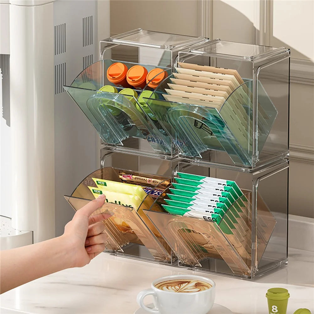 ZY-HZ013 Kitchen Pantry PS Plastic Storage Rack Transparent Detachable Organizer Storage Box - Pink - 6