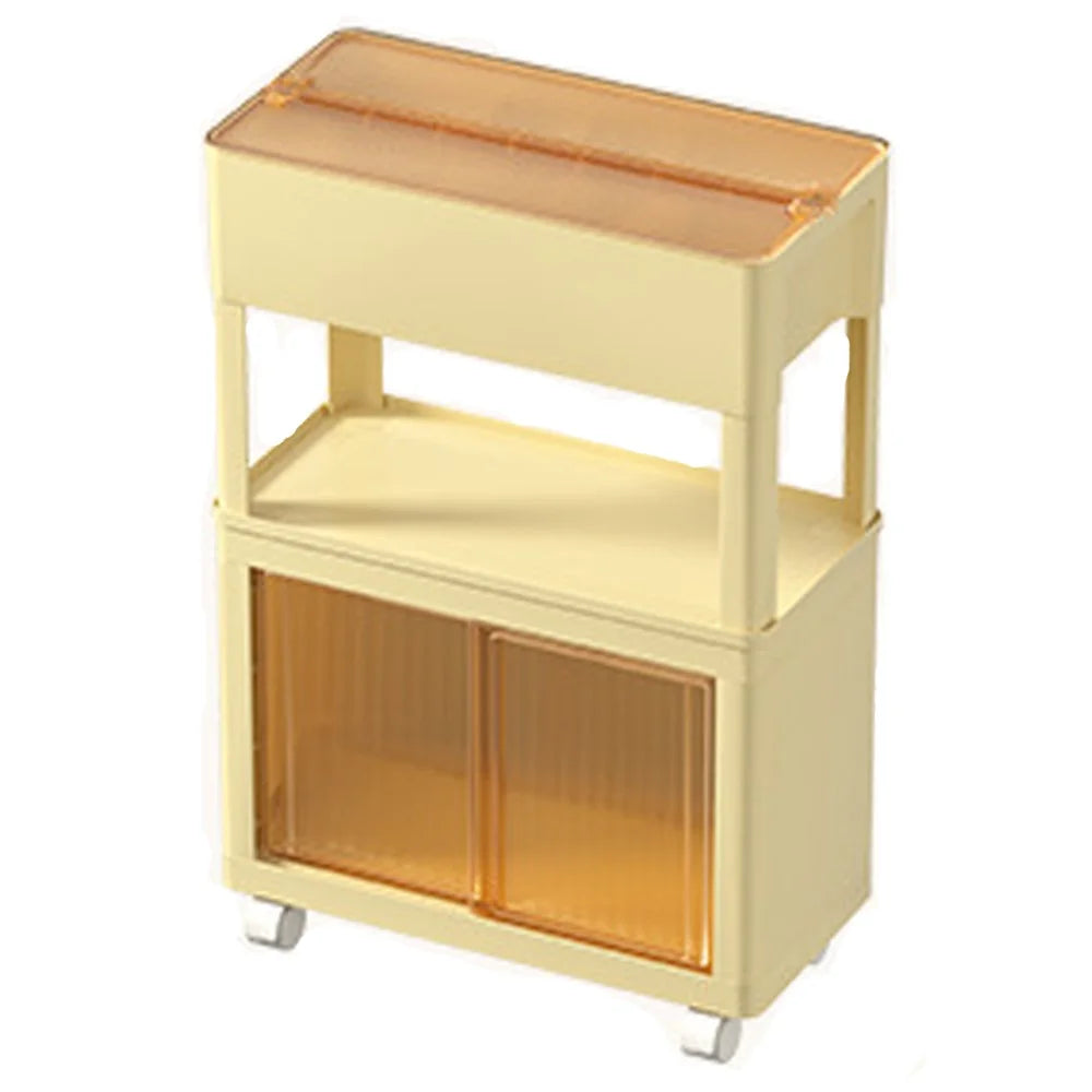 ZY-HE080 Living Room Home Mobile Snack Trolley PS+HIPS Multi-layer Storage Rack - Light Yellow - 1
