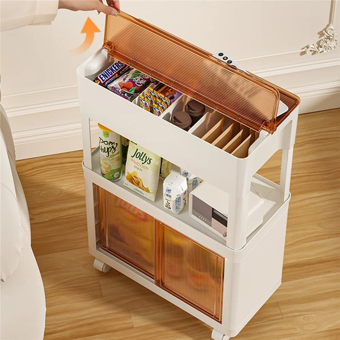 ZY-HE080 Living Room Home Mobile Snack Trolley PS+HIPS Multi-layer Storage Rack - Light Yellow - 5