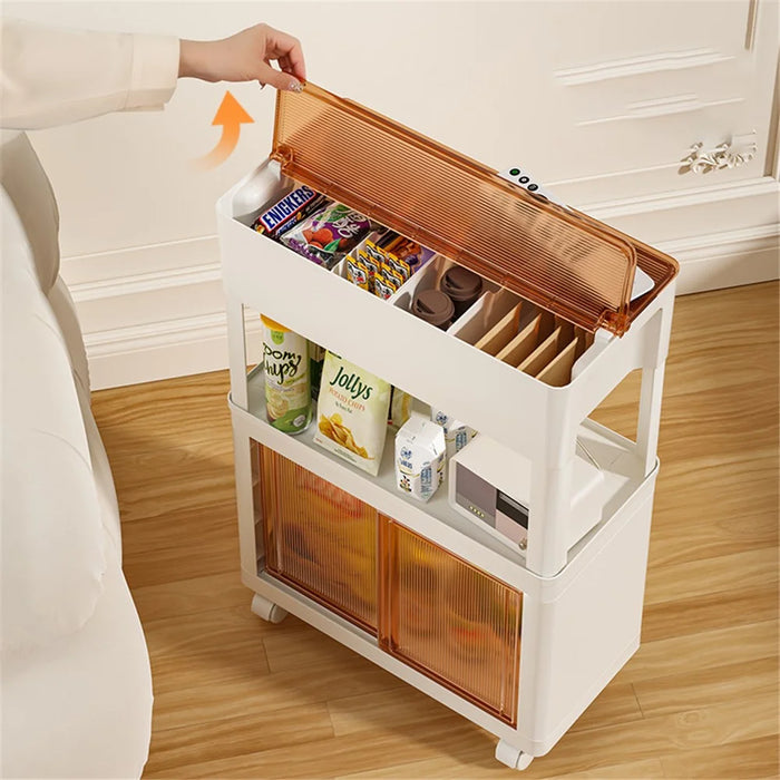 ZY-HE080 Living Room Home Mobile Snack Trolley PS+HIPS Multi-layer Storage Rack - Light Yellow - 7
