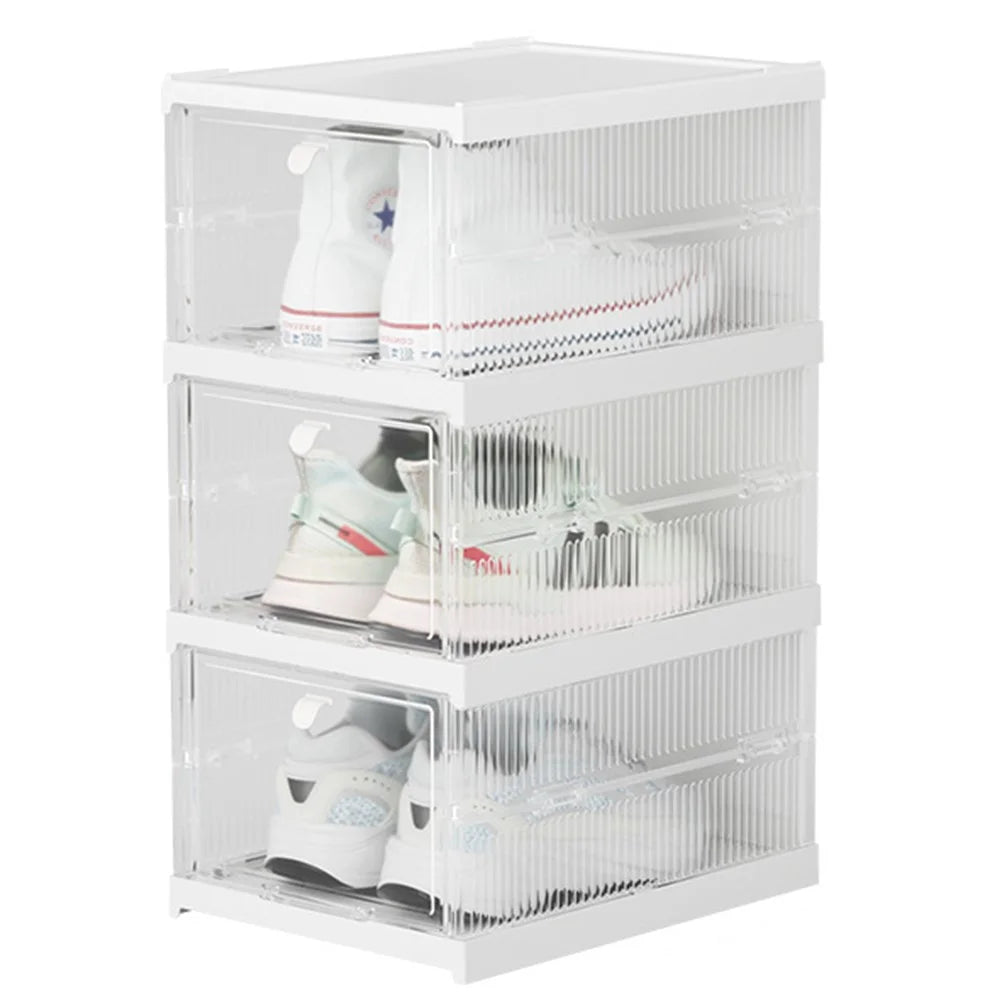 ZY-DF018 Transparent Three Tier Stackable Foldable Plastic Shoe Storage Box - 1