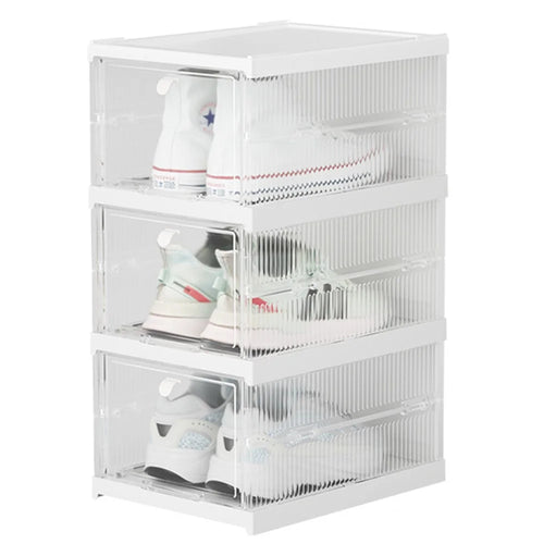 ZY-DF018 Transparent Three Tier Stackable Foldable Plastic Shoe Storage Box - 1