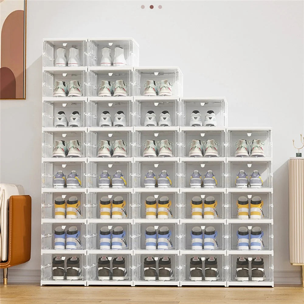 ZY-DF018 Transparent Three Tier Stackable Foldable Plastic Shoe Storage Box - 4