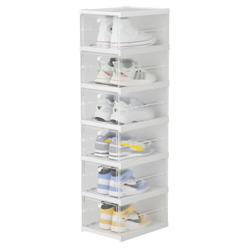 ZY-DF018 Six Tier Stackable Foldable Plastic Shoe Box Clear Storage Container - 1