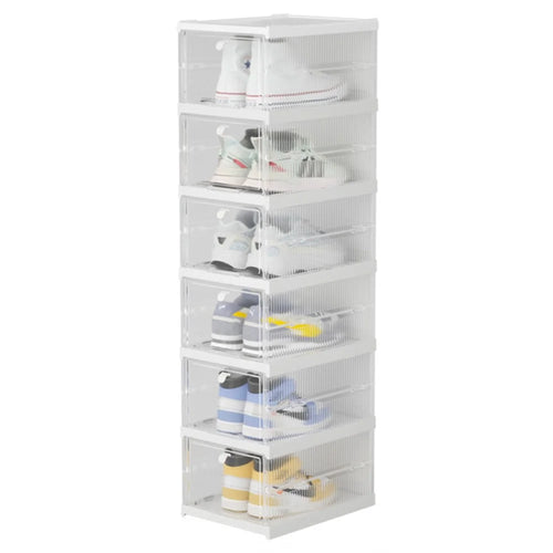 ZY-DF018 Six Tier Stackable Foldable Plastic Shoe Box Clear Storage Container - 1