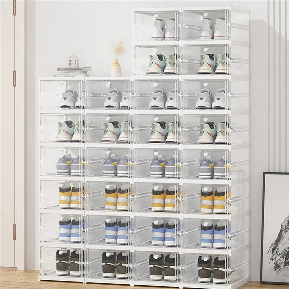 ZY-DF018 Six Tier Stackable Foldable Plastic Shoe Box Clear Storage Container - 3