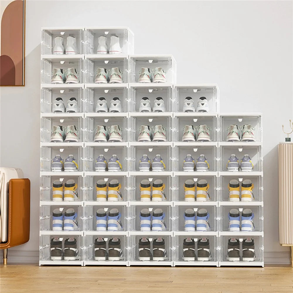 ZY-DF018 Six Tier Stackable Foldable Plastic Shoe Box Clear Storage Container - 5