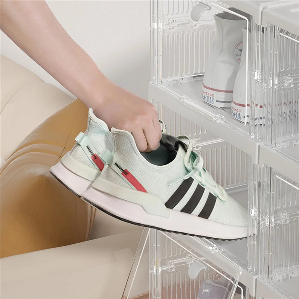 ZY-DF018 Six Tier Stackable Foldable Plastic Shoe Box Clear Storage Container - 6