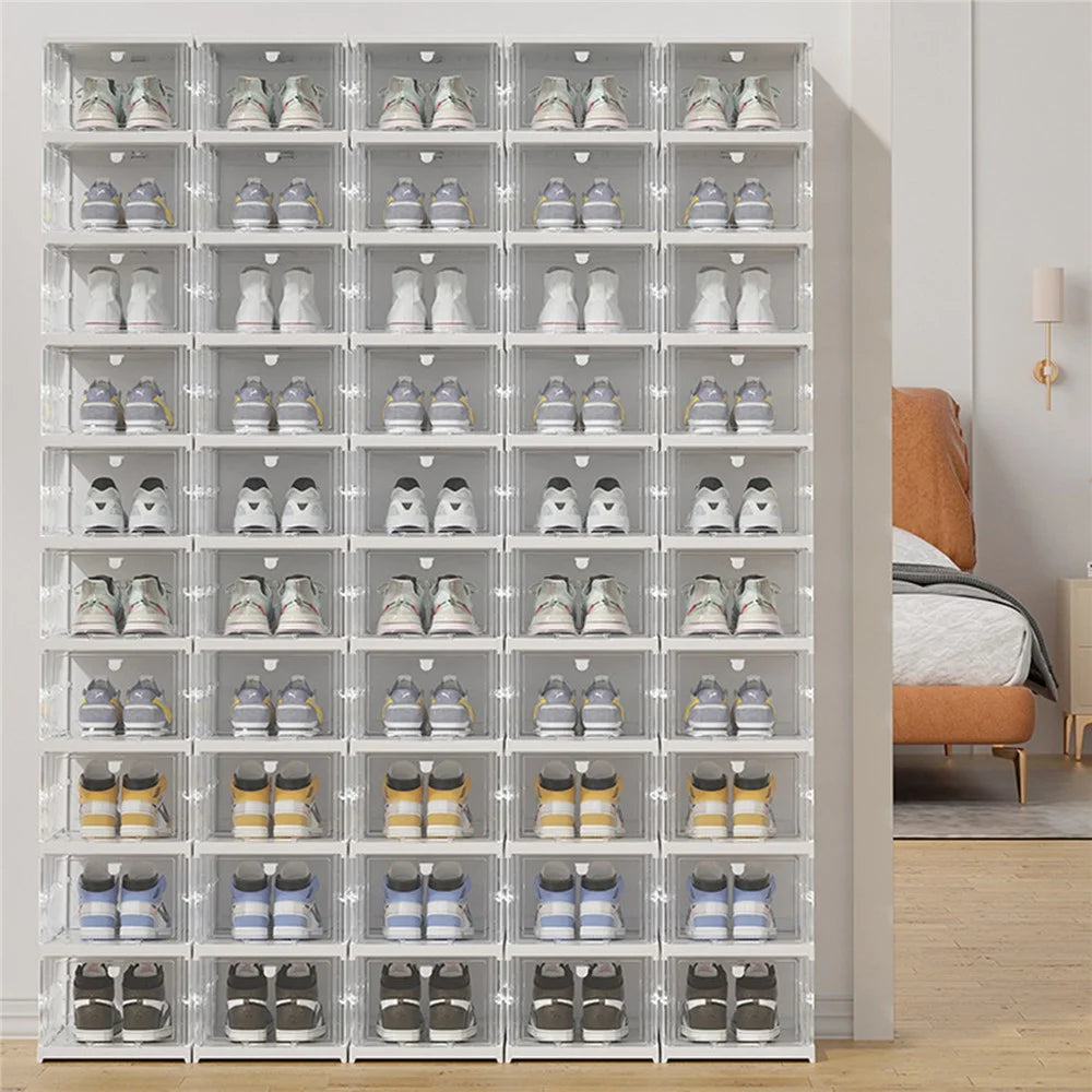 ZY-DF018 Six Tier Stackable Foldable Plastic Shoe Box Clear Storage Container - 7