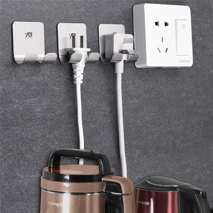 Stainless Steel Hook Wall Mounted Rack Adhesive Wall Plug Holder Hanger Rack 52x45x17MM - 2