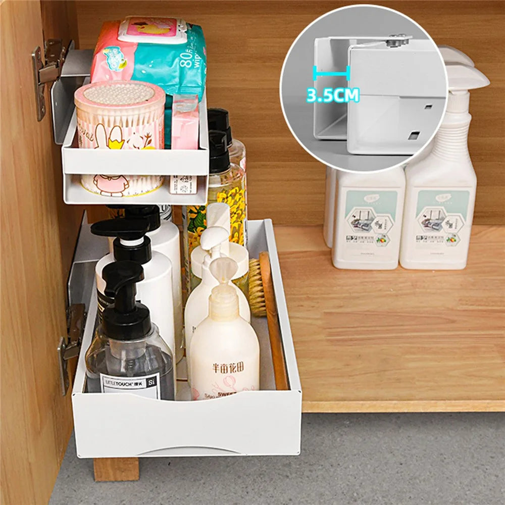 Carbon Steel Kitchen Organizer Wall-mounted Sliding Storage Box, Size L - Black - 6
