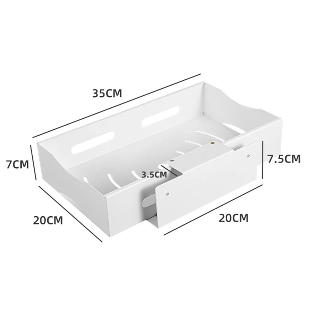 Carbon Steel Kitchen Organizer Wall-mounted Sliding Storage Box, Size L - Black - 7