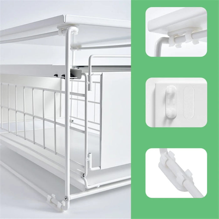 Carbon Steel Organizer Shelf with Wheels Kitchen Under Sink Storage Rack (No Lid) - Black - 4