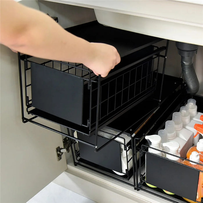 Carbon Steel Organizer Shelf with Wheels Kitchen Under Sink Storage Rack (No Lid) - Black - 7