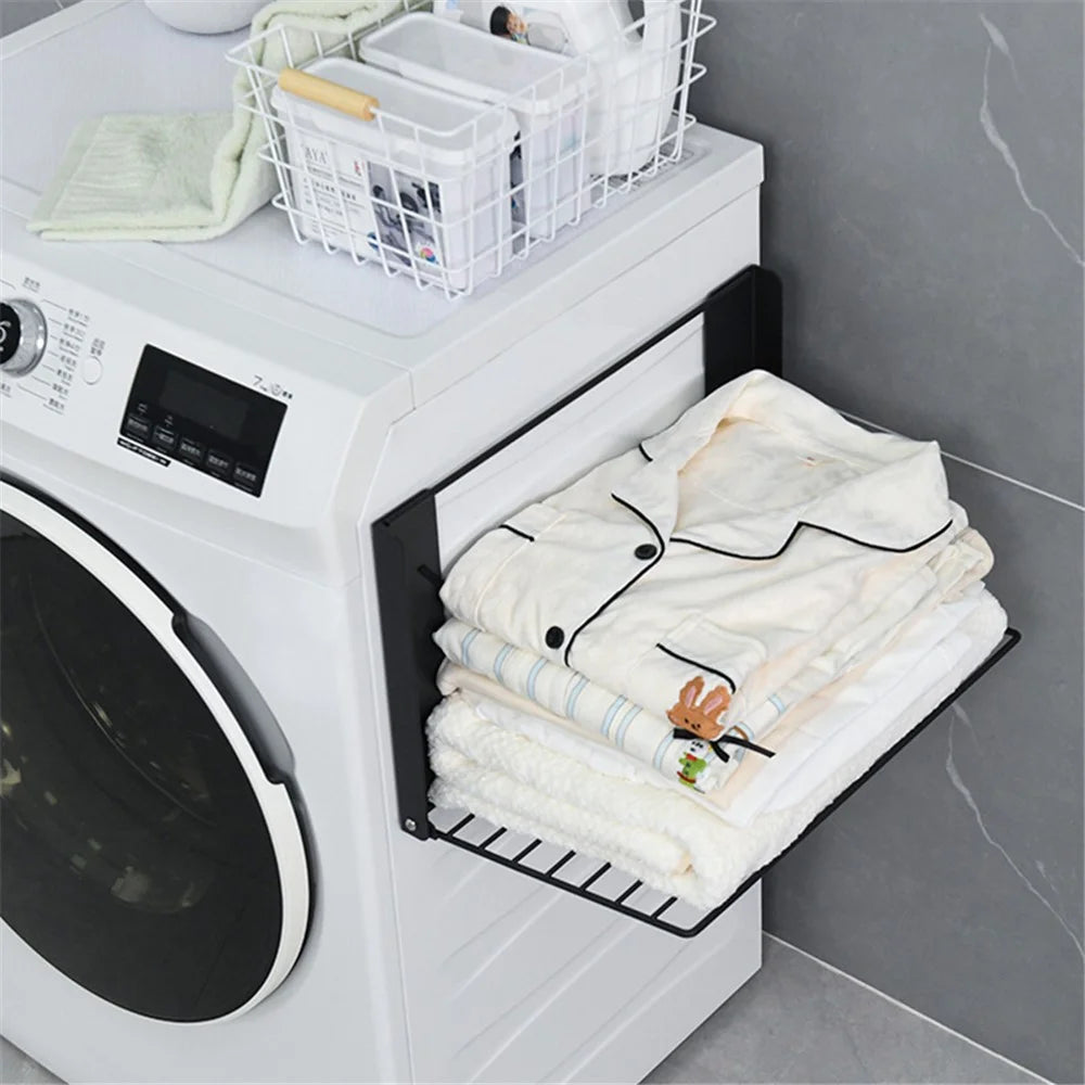 Space Saving Magnetic Folding Dirty Clothes Holder Carbon Steel Storage Rack - Black - 5