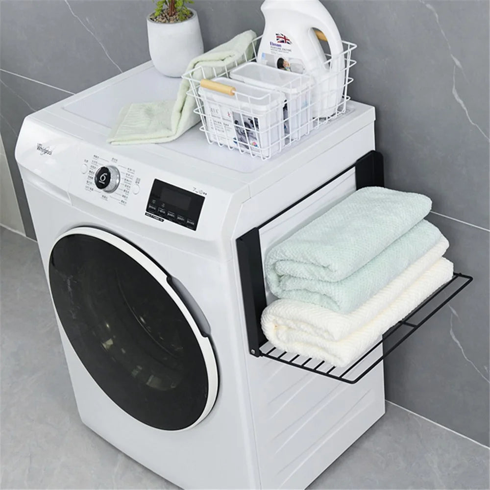 Space Saving Magnetic Folding Dirty Clothes Holder Carbon Steel Storage Rack - Black - 7