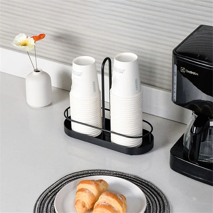 Paper Cup Holder Double Slot Countertop Disposable Cup Organizer Storage Rack - Black - 2