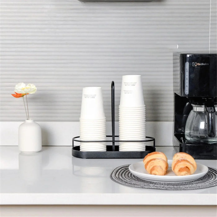 Paper Cup Holder Double Slot Countertop Disposable Cup Organizer Storage Rack - Black - 3
