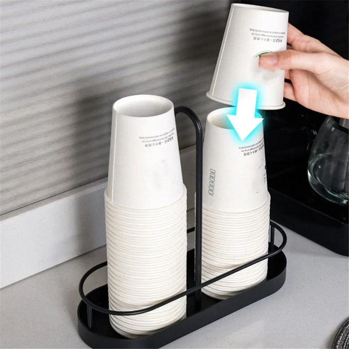 Paper Cup Holder Double Slot Countertop Disposable Cup Organizer Storage Rack - Black - 4