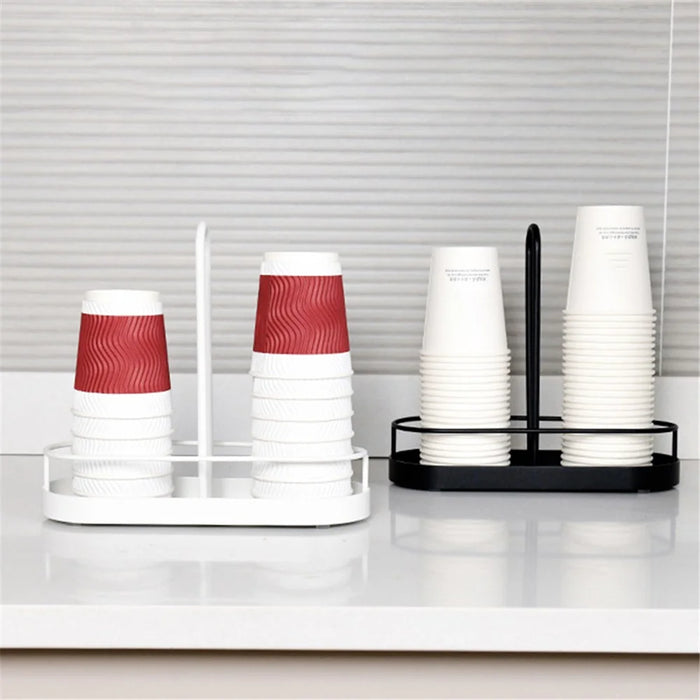 Paper Cup Holder Double Slot Countertop Disposable Cup Organizer Storage Rack - Black - 6