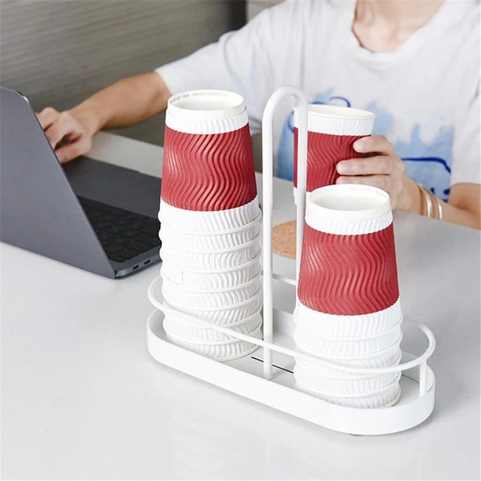 Paper Cup Holder Double Slot Countertop Disposable Cup Organizer Storage Rack - Black - 7