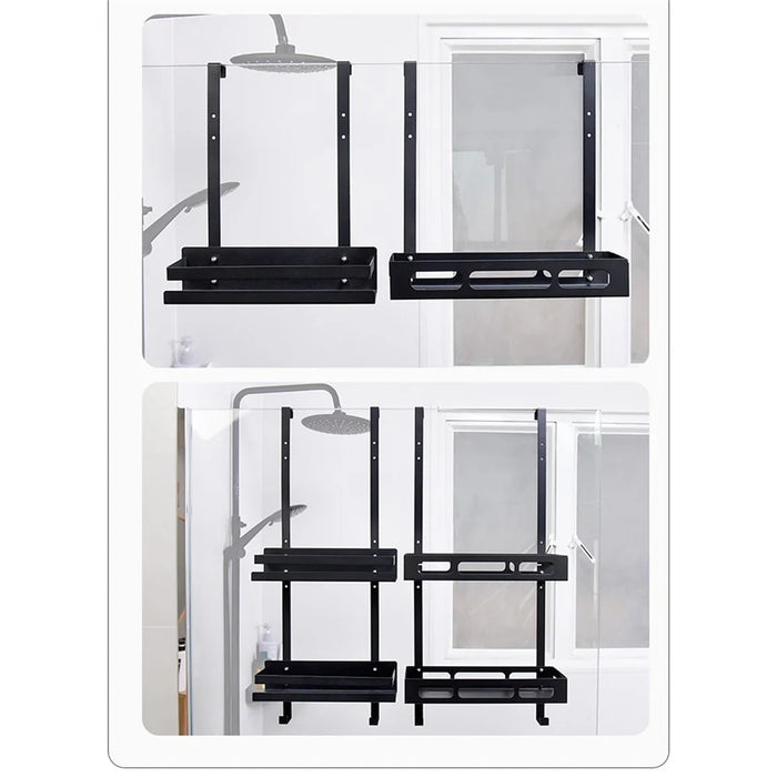 Bathroom Door Hanging Basket Carbon Steel No Drill Organizer Shelf, Style B / Double Layer - 5