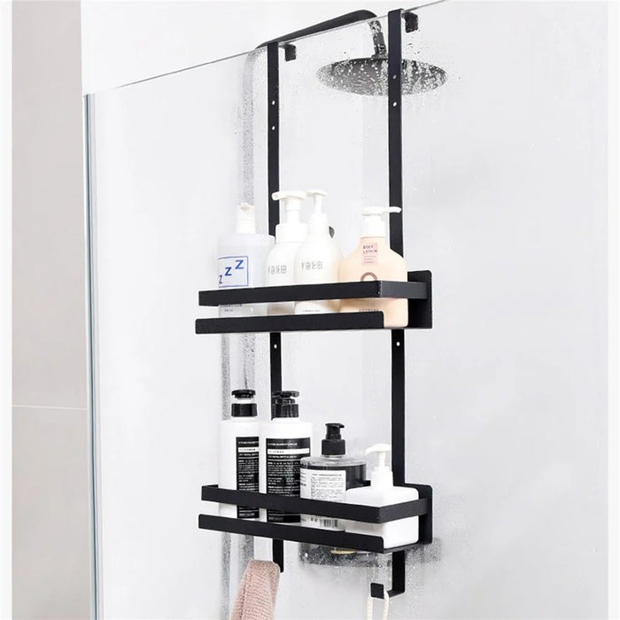 Bathroom Door Hanging Basket Carbon Steel No Drill Organizer Shelf, Style B / Double Layer - 6