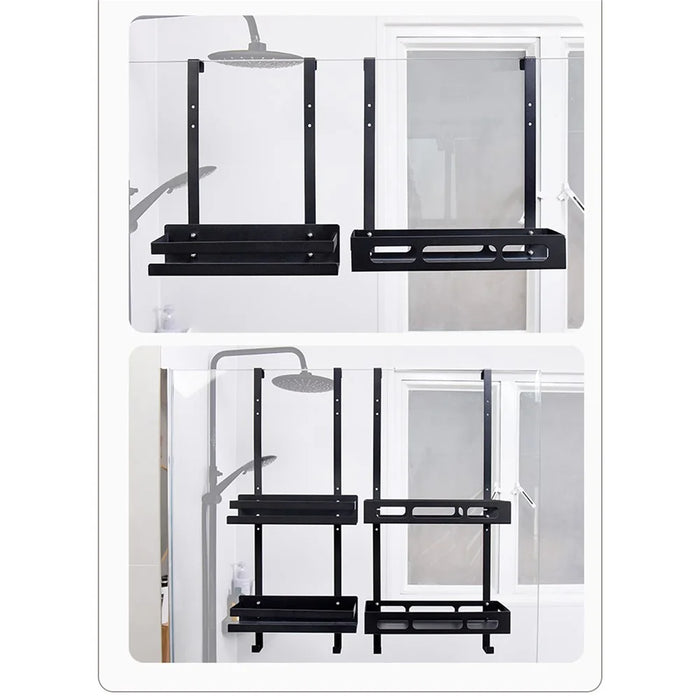 Bathroom Door Hanging Basket Space Saving Carbon Steel Organizer Shelf, Style A / Double Layer - 3
